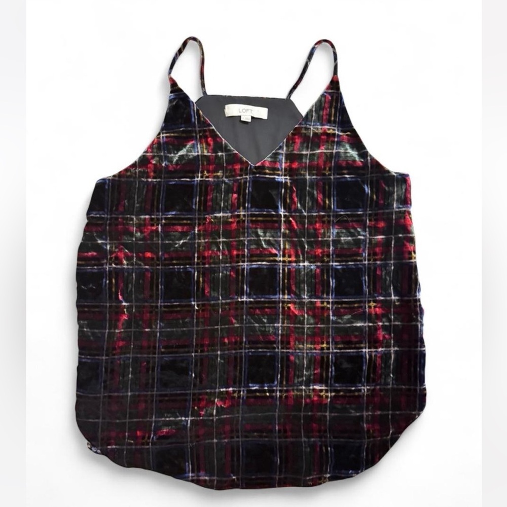 LOFT Velvet Plaid Cami Top - Black and Red